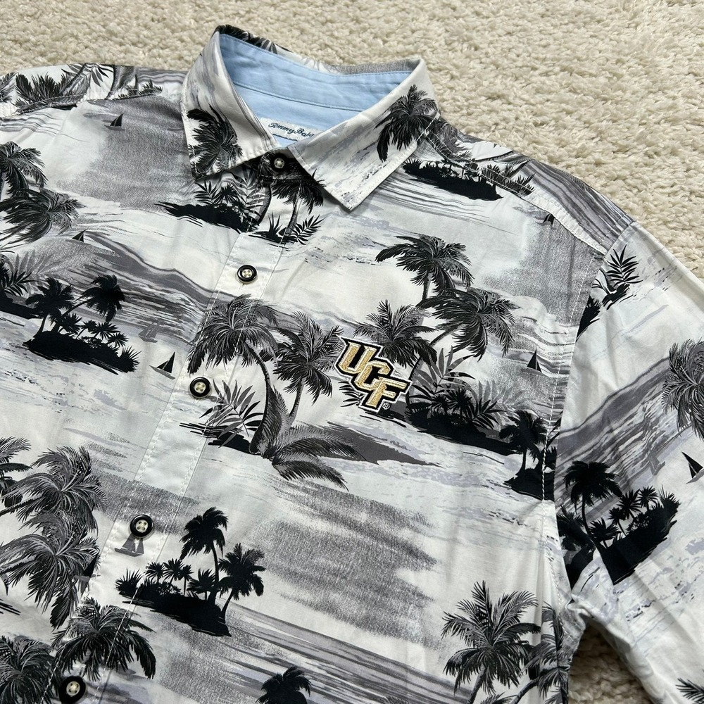 Tommy Bahama Up Down Shirt Size Medium Gray UCF Knights Tropical Palm Print